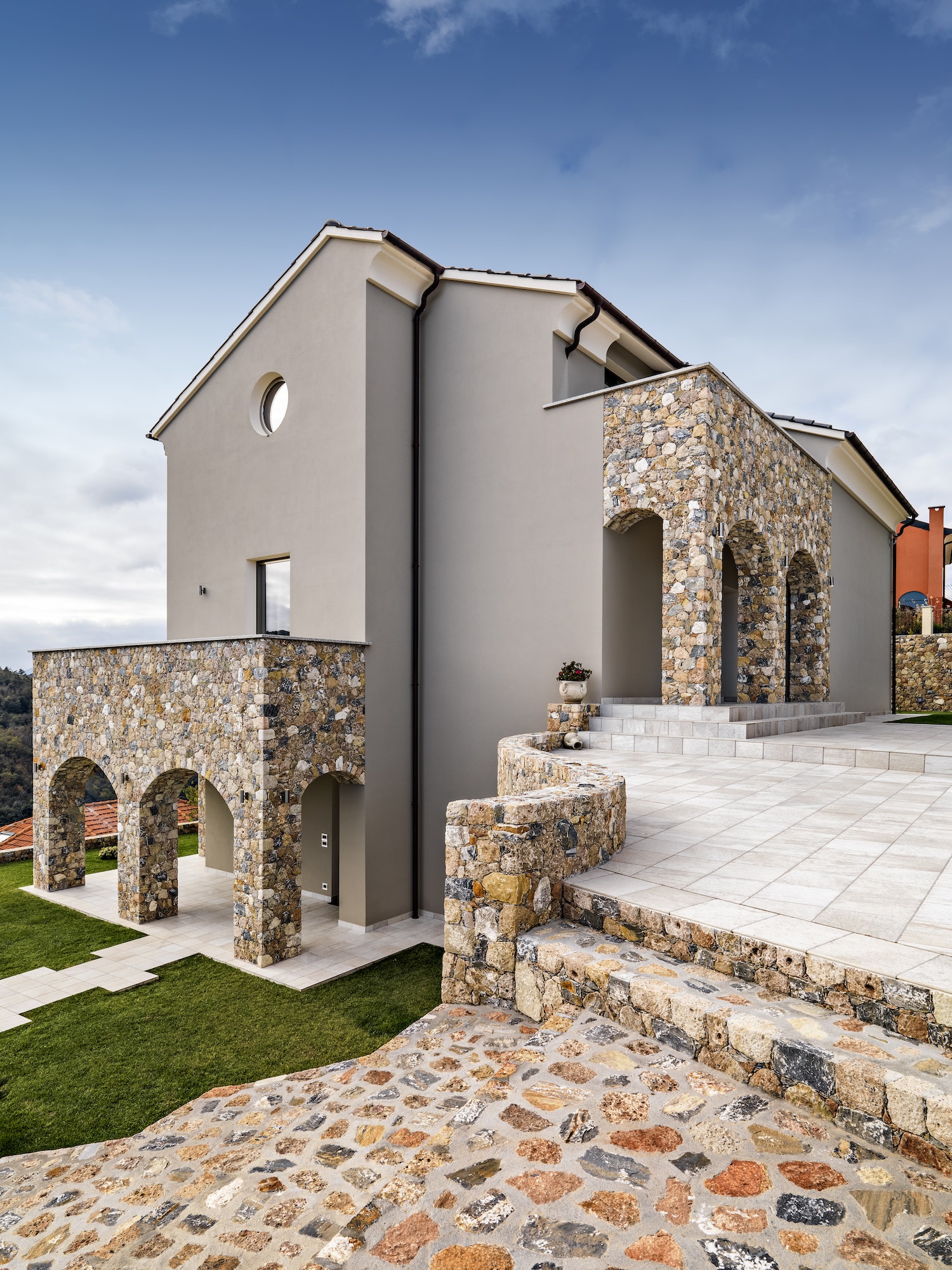 external shot of a modern villa with porch