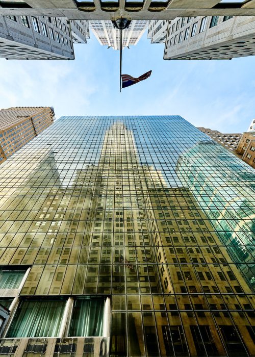 Building reflection in windows of another building in New York